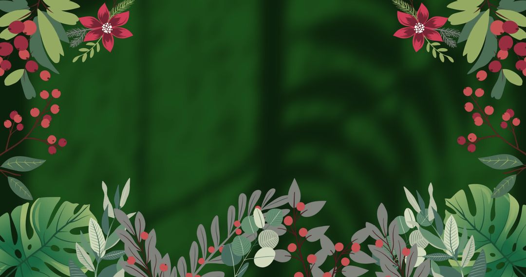 Festive Botanical Background with Flowers and Green Leaves