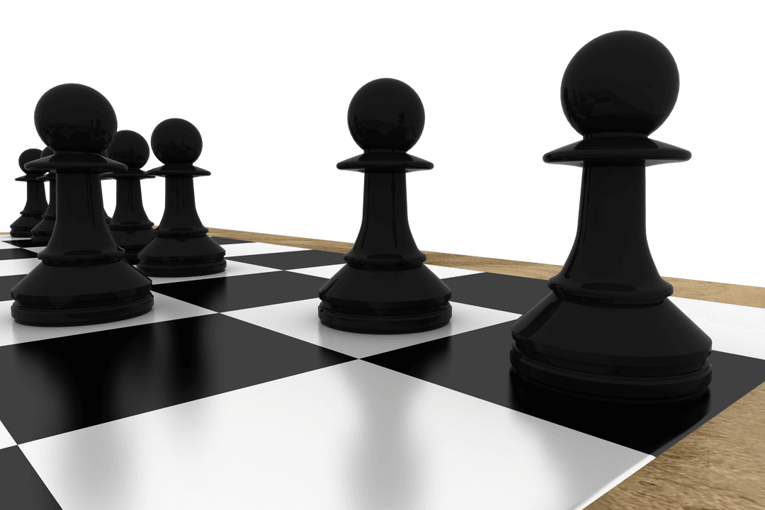 Transparent Black Chess Pawns on Chessboard Surface