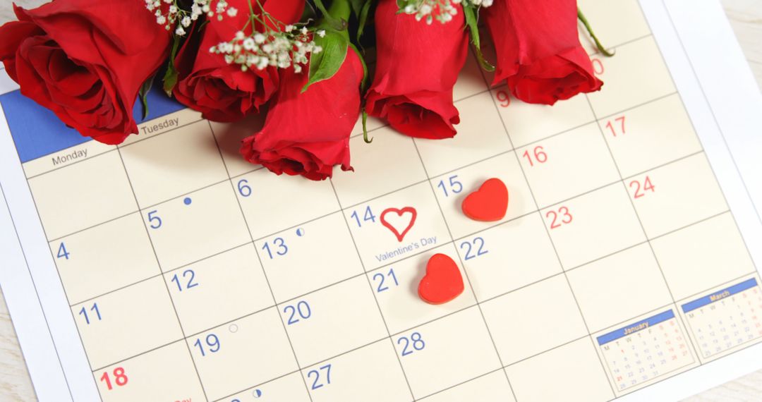 February Calendar with Red Roses and Hearts for Valentine's Day - Free Images, Stock Photos and Pictures on Pikwizard.com