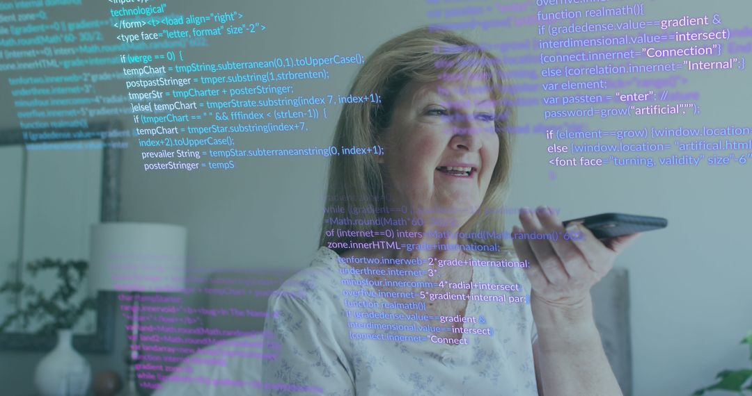 Image of data processing over senior caucasian woman talking on smartphone - Free Images, Stock Photos and Pictures on Pikwizard.com