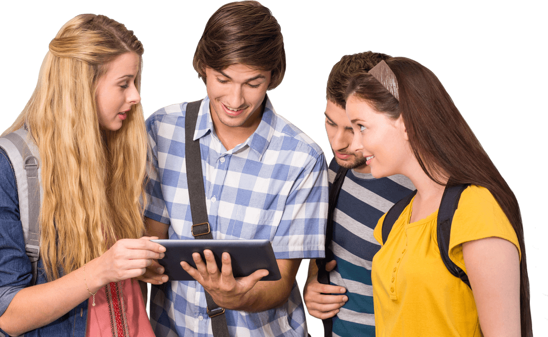 Students Collaborating on Tablet Transparent Background