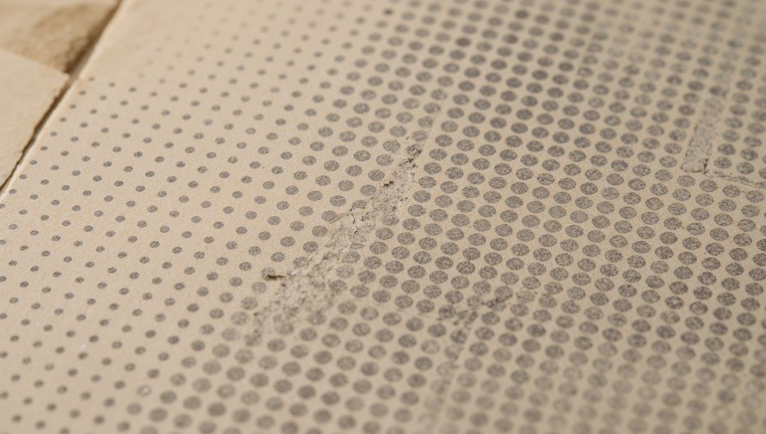 Dotted Cement Backerboard Flooring Showing Scuffed Seam and Textured Beige Underlayment
