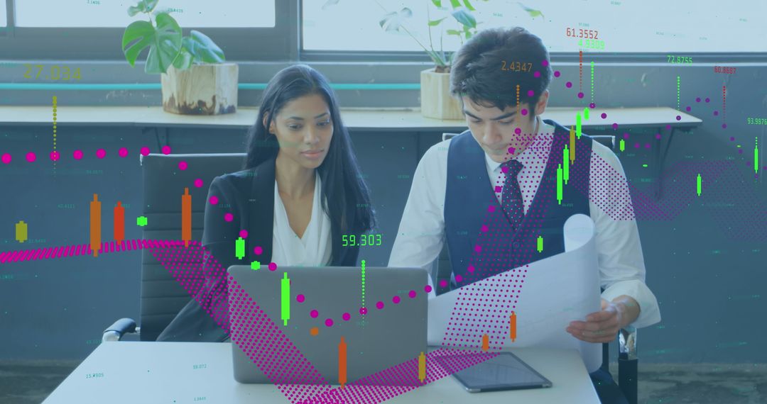 Diverse Professionals Analyzing Financial Data with Technology Integration