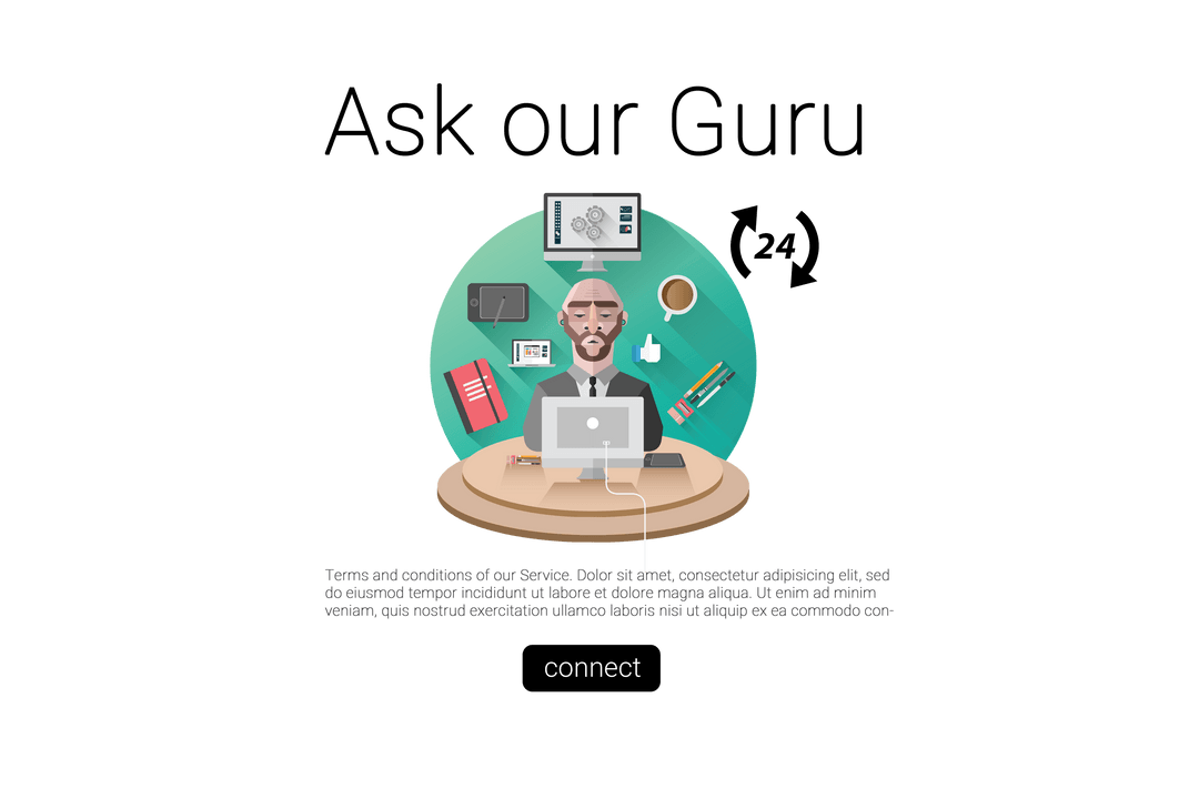 Illustrative Workstation With Tech Savvy Man on Transparent Background