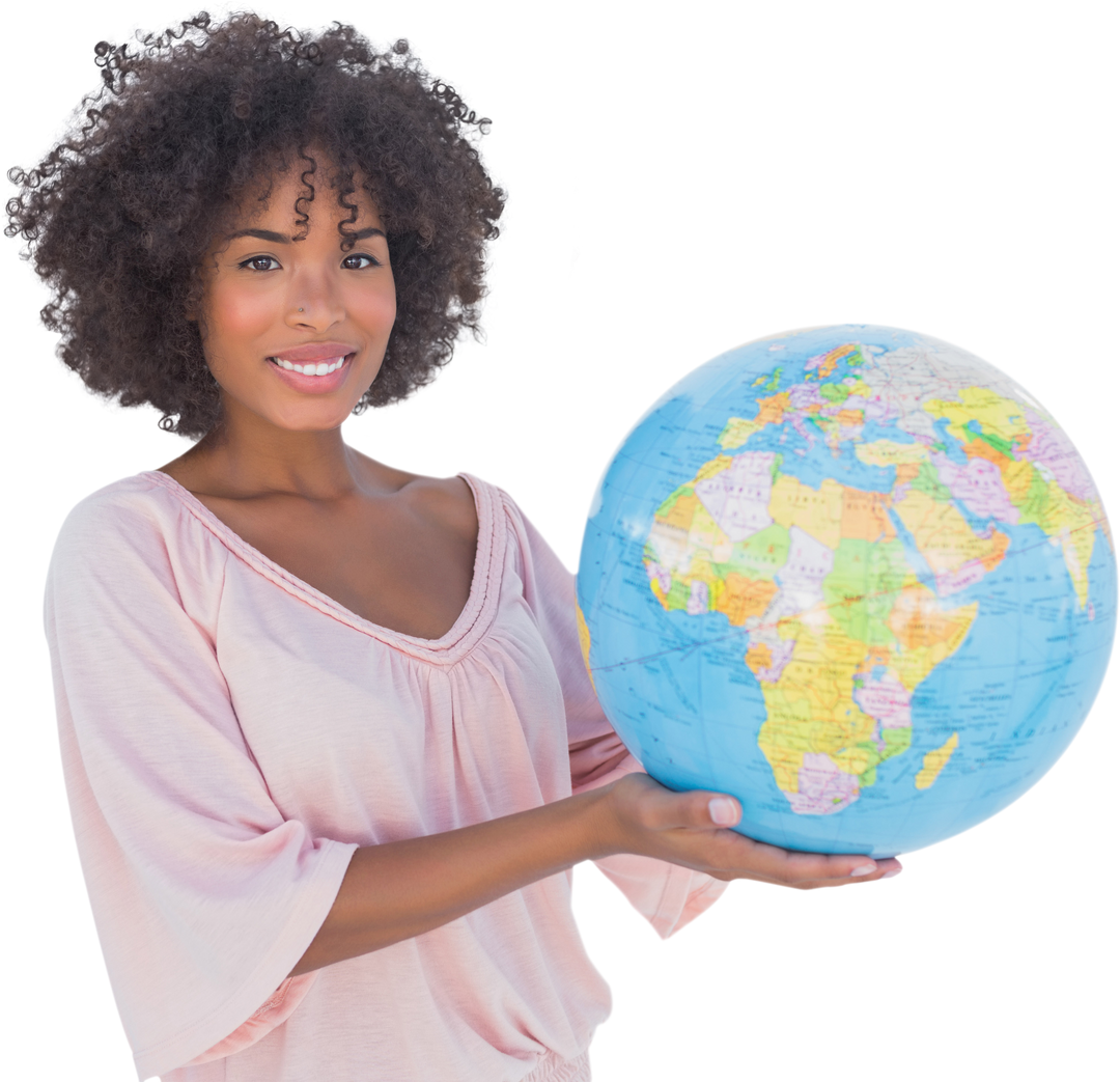 Smiling Woman Holding Globe Among Transparent Background - Download Free Stock Images Pikwizard.com