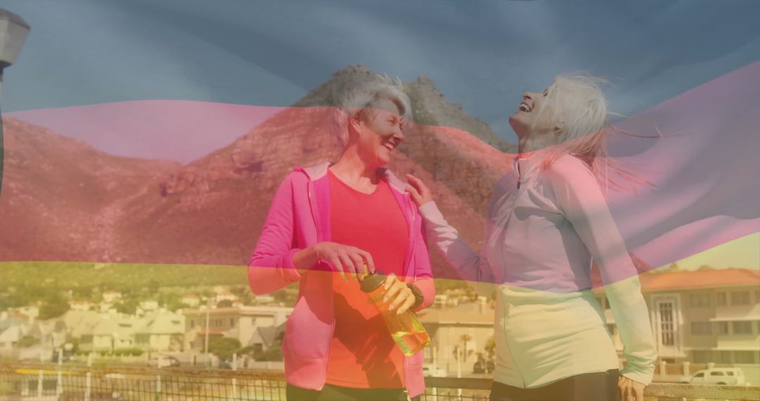 Joyful Senior Friends Sharing a Laugh During Exercise Break