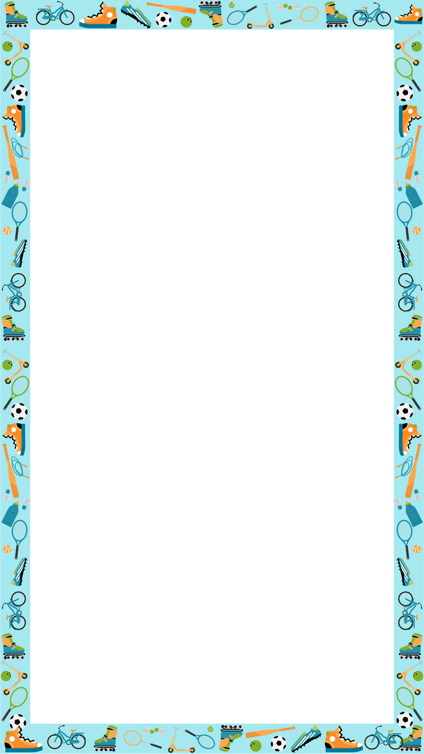 Sports-Themed Frame with Vibrant Icons on Transparent Background