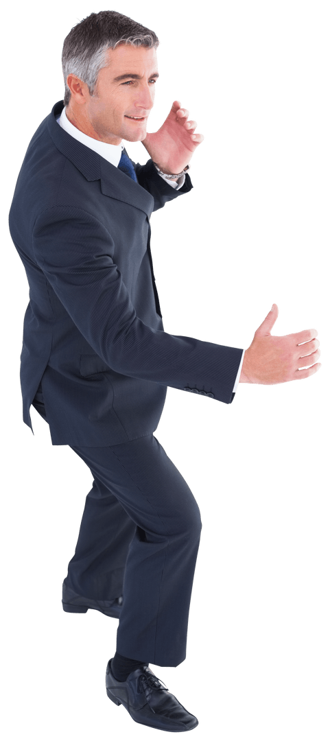 Businessman in Transparent Fighting Stance Martial Arts Pose