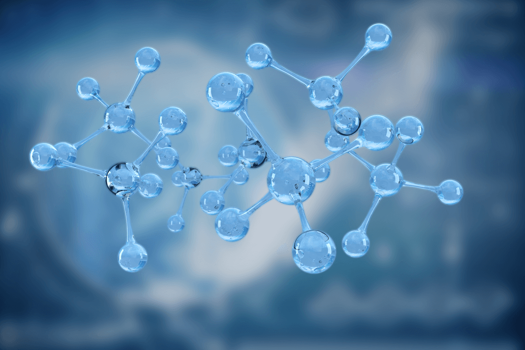 Transparent 3D Blue Molecule Structure Illustration on Blue Background