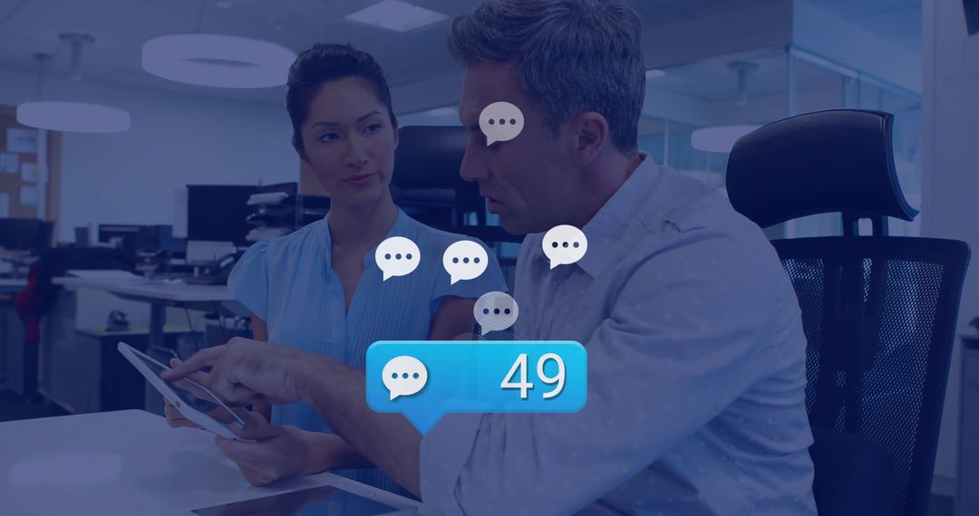 Diverse Professionals Collaborating with Digital Interaction Icons