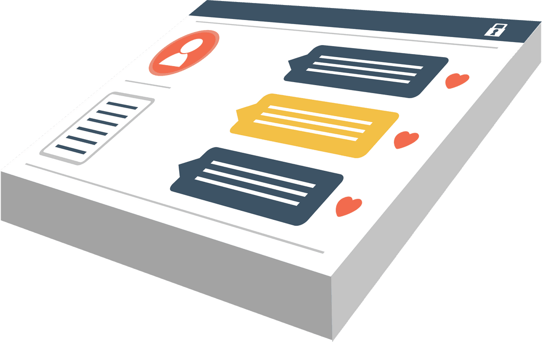 Transparent Cubic Digital Interface Speech Bubbles and Hearts