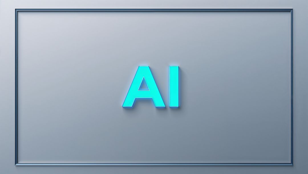 Cyan 3D AI Letters Glowing and Centering on Matte Gray-Blue Panel with Recessed Border