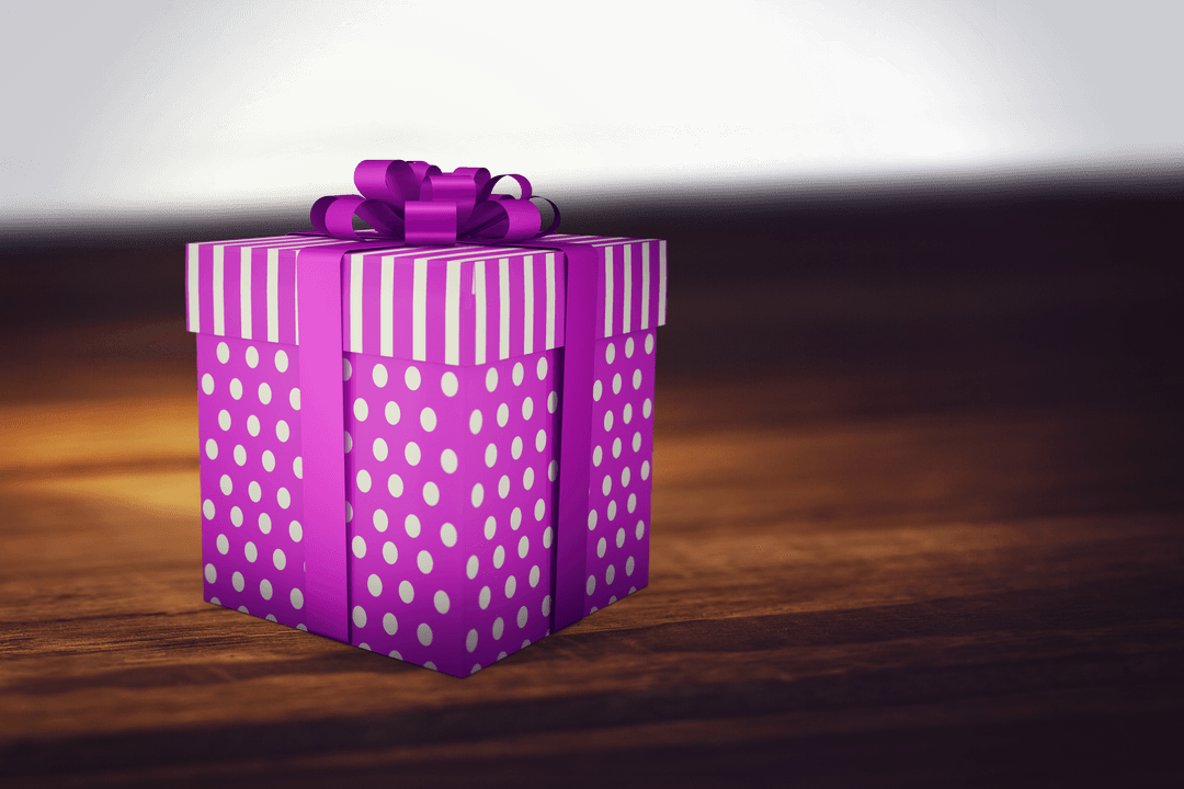 Purple Gift Box with Ribbon on Transparent Background in Modern Vector Art