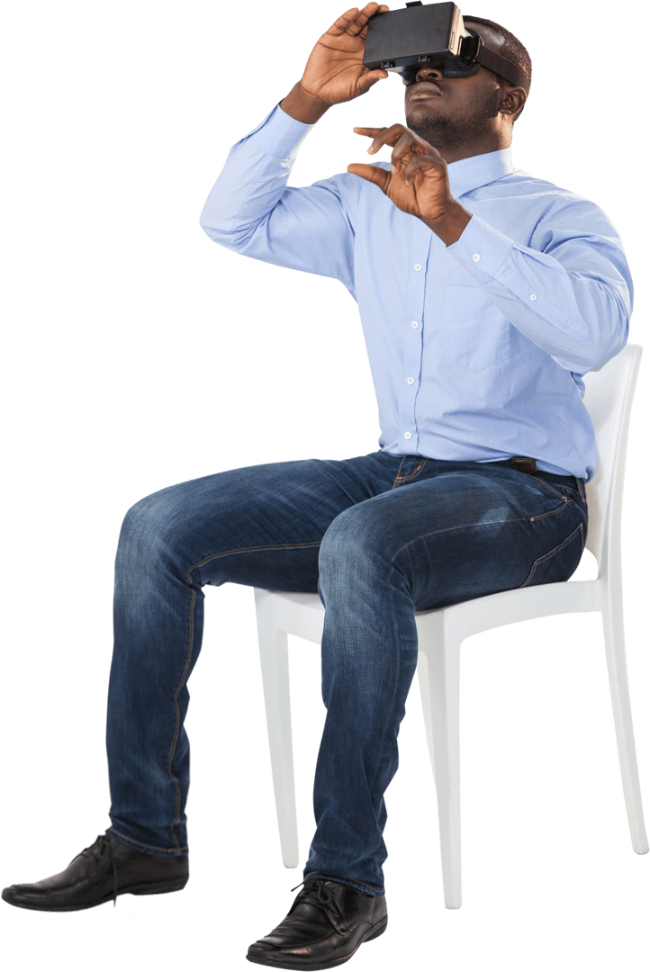 Transparent man exploring virtual reality technology