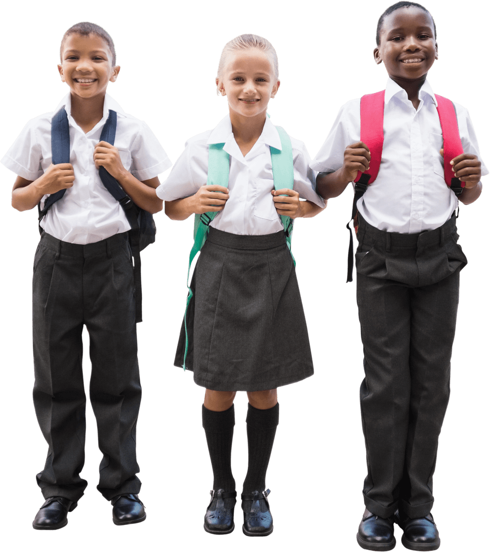 Cheerful Schoolchildren in Uniforms on Transparent Background