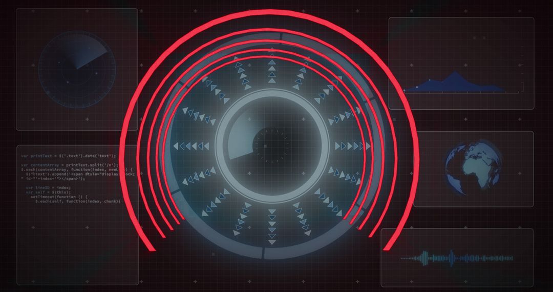 Futuristic Data Processing on Digital Screen with Code Overlay