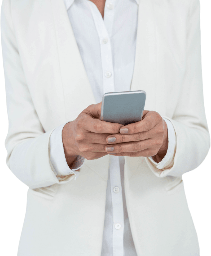 Transparent Mid-Section Businesswoman Using Smartphone
