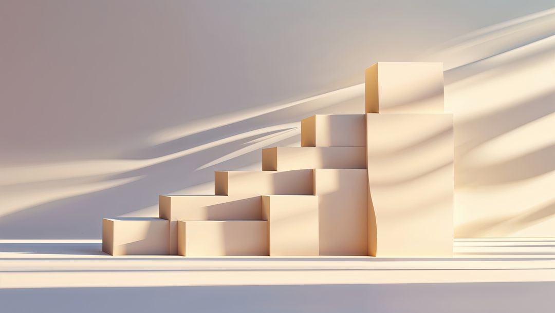 Minimalist Geometric Staircase with Beige Blocks and Shadows