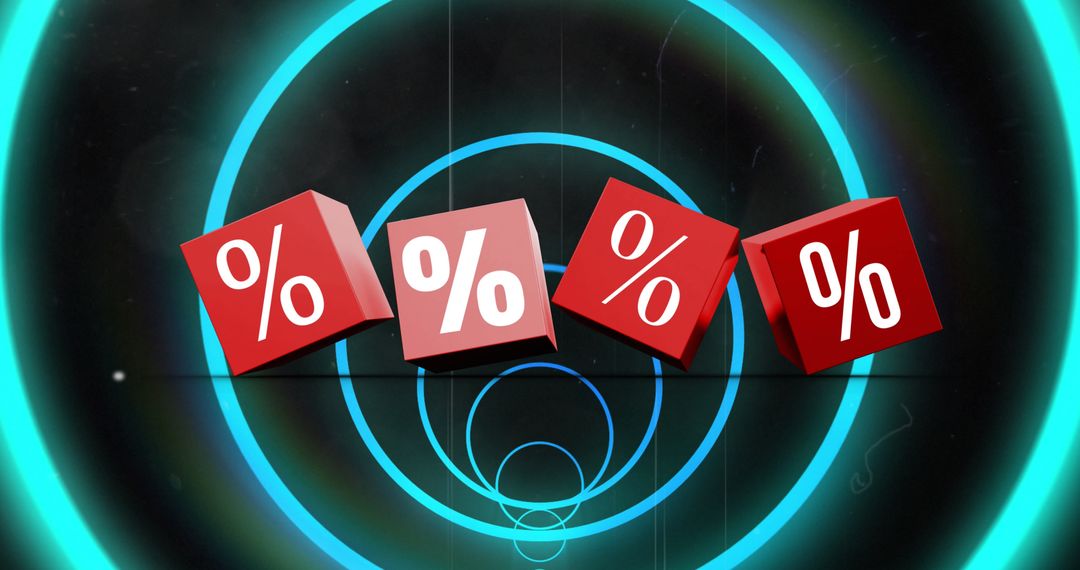 Dynamic Percent Symbols Floating Against Digital Circles