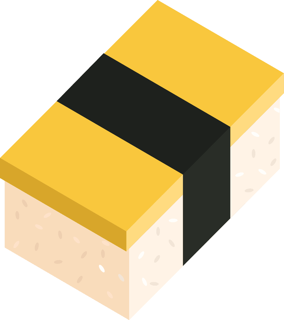 Isometric Tamago Nigiri with Transparent Background Features Egg Seaweed Rice