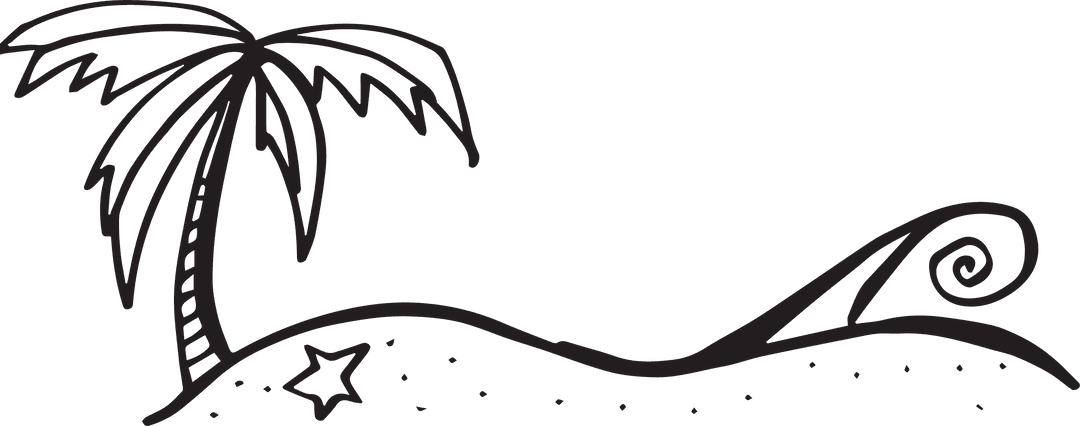 Hand-drawn Beach with Palm Tree Transparent Illustration