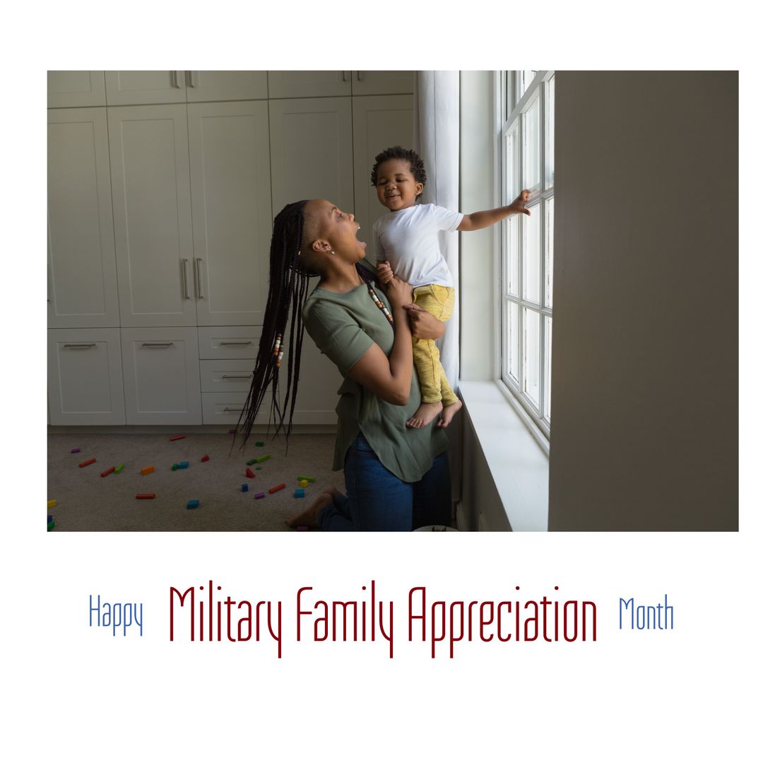 Mother with Son Celebrating Military Family Appreciation Month at Home