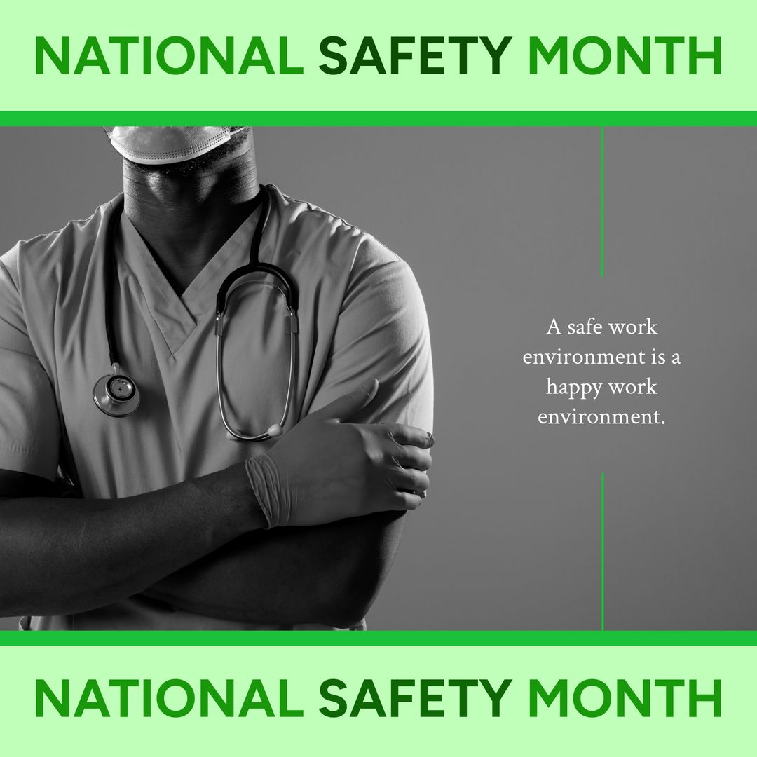 National Safety Month Campaign with African American Doctor in Facemask - Download Free Stock Templates Pikwizard.com