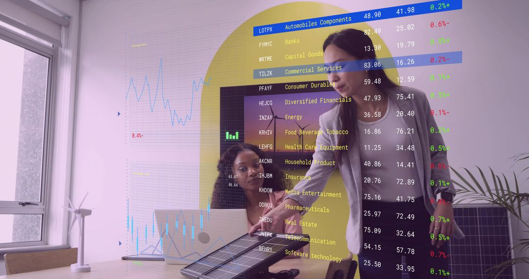 Business Professionals Analyzing Renewable Energy Data in Modern Office