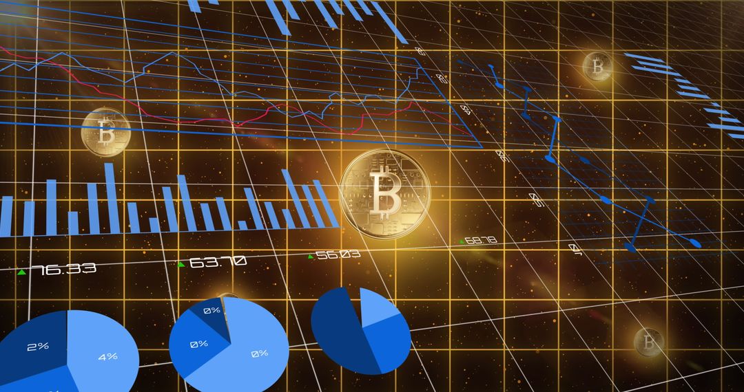 Bitcoin and Data Trends on Digital Grid Background