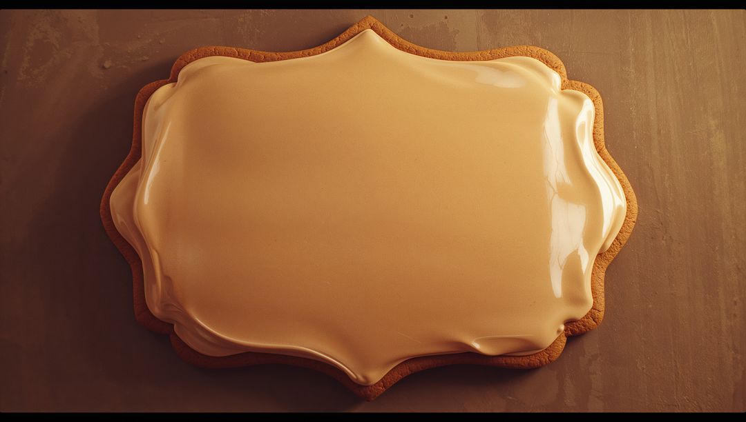 Ornate Sugar Cookie with Smooth Beige Icing on Wooden Counter