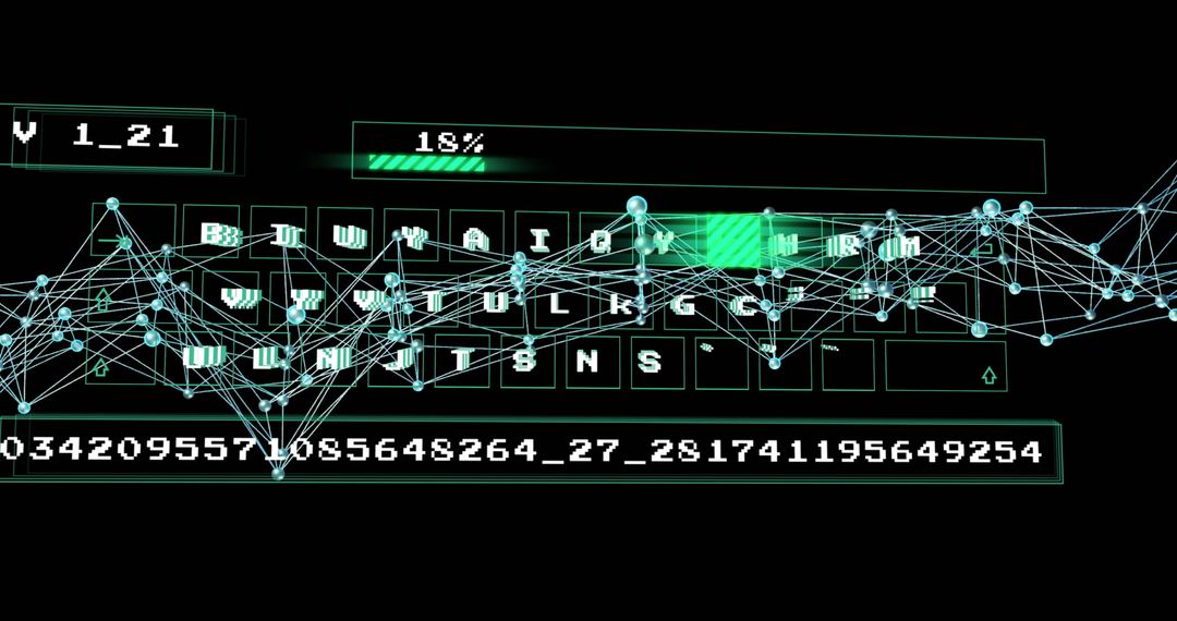 Futuristic Digital Interface with QWERTY Keyboard and Progress Bar