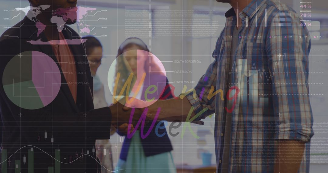 Diverse Businessmen Shaking Hands During Data Processing