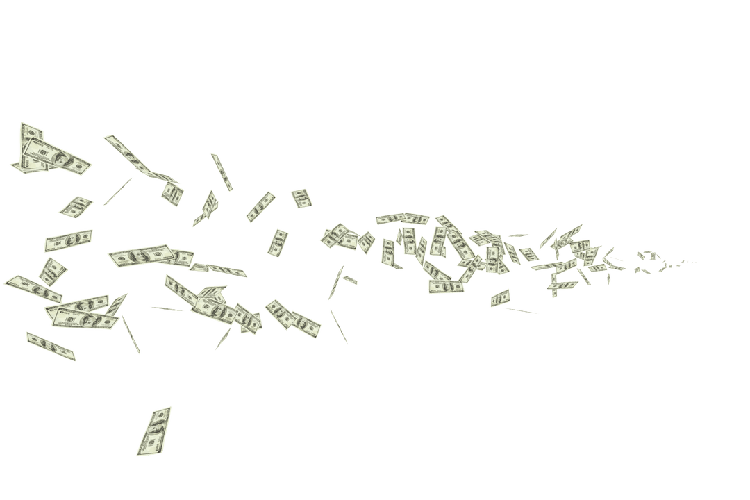 Floating Cash on Transparent Background for Fintech and Economy