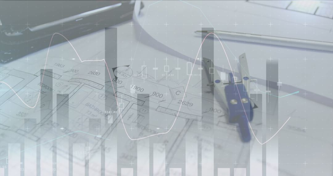 Abstract Financial Graphs Overlay on Architectural Blueprint