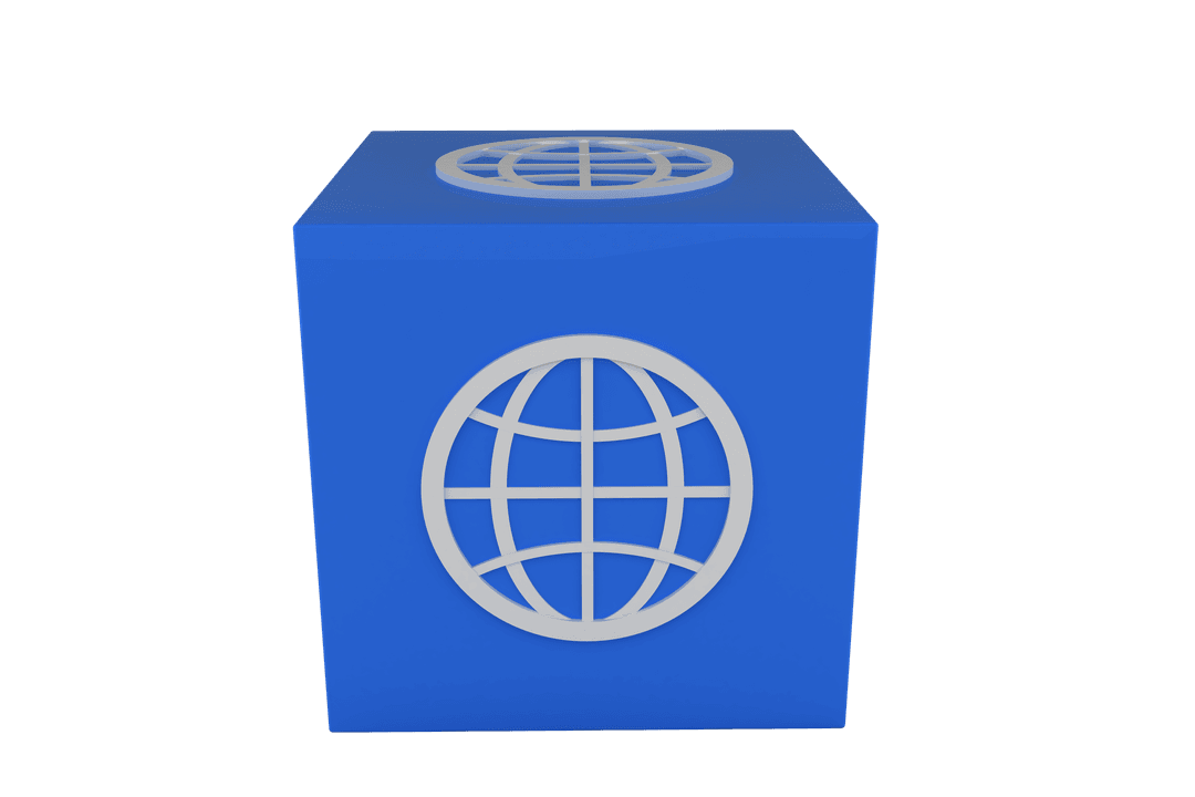 Blue Brick with Globe Icon on Transparent Background