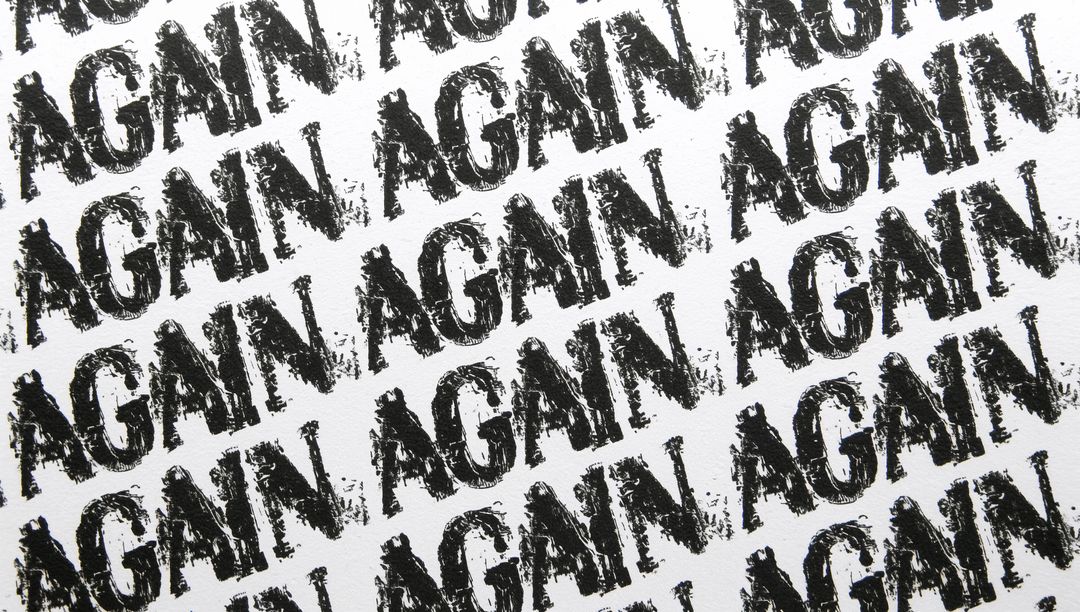 Repeating AGAIN stamp pattern with distressed ink texture and diagonal grunge typography