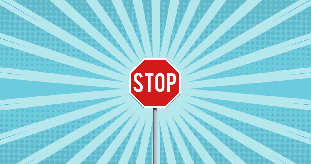 Digital Stop Sign with Radiating Lines on Blue Background