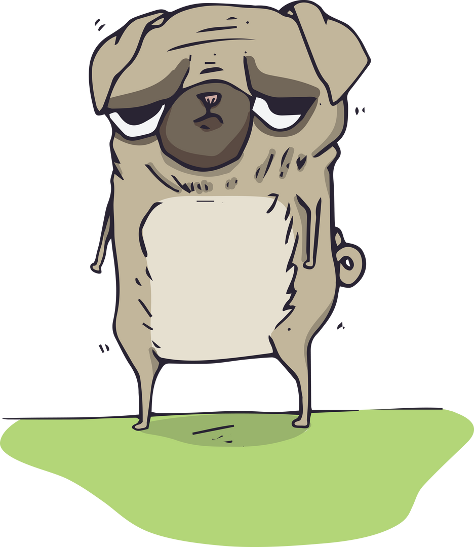 Sad Cartoon Pug Dog Standing on Grass Transparent Background - Download Free Stock Images Pikwizard.com