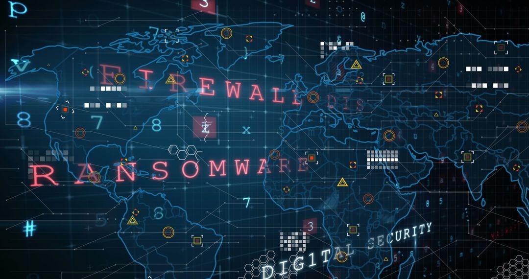 Global Cybersecurity Threat Warning on Digital World Map
