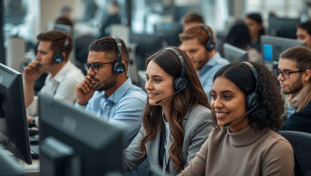 Focused Call Center Agents Handling Customer Inquiries
