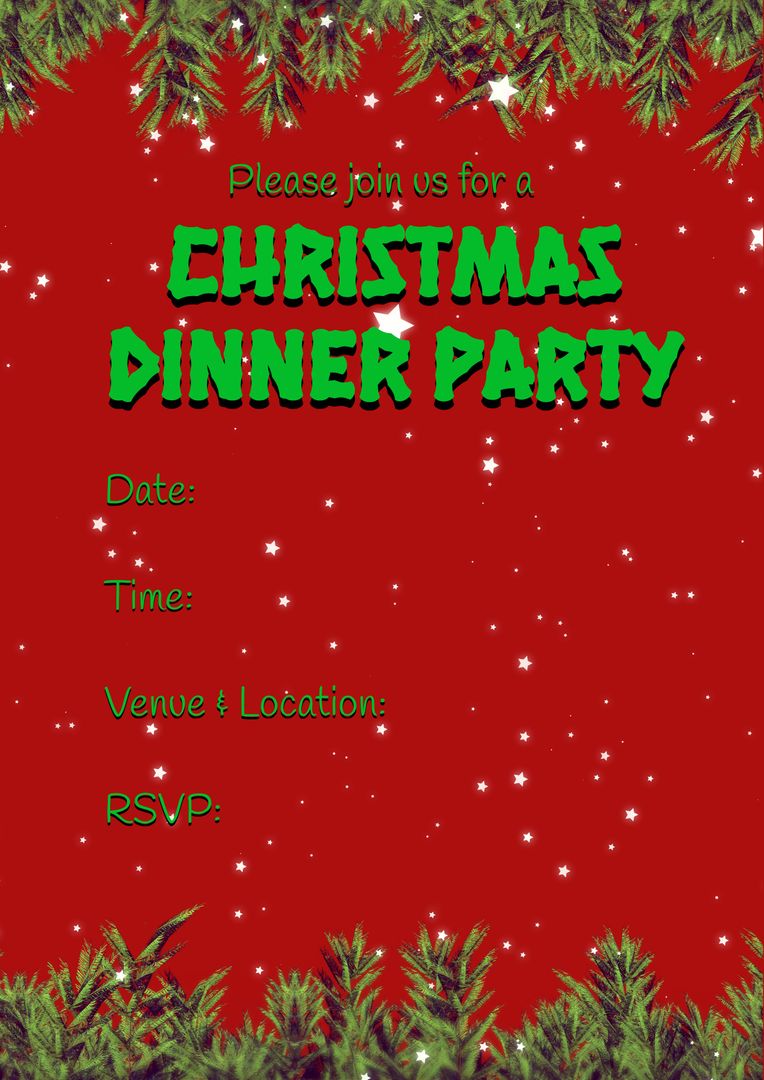 Festive Christmas Dinner Party Invitation with Red Background