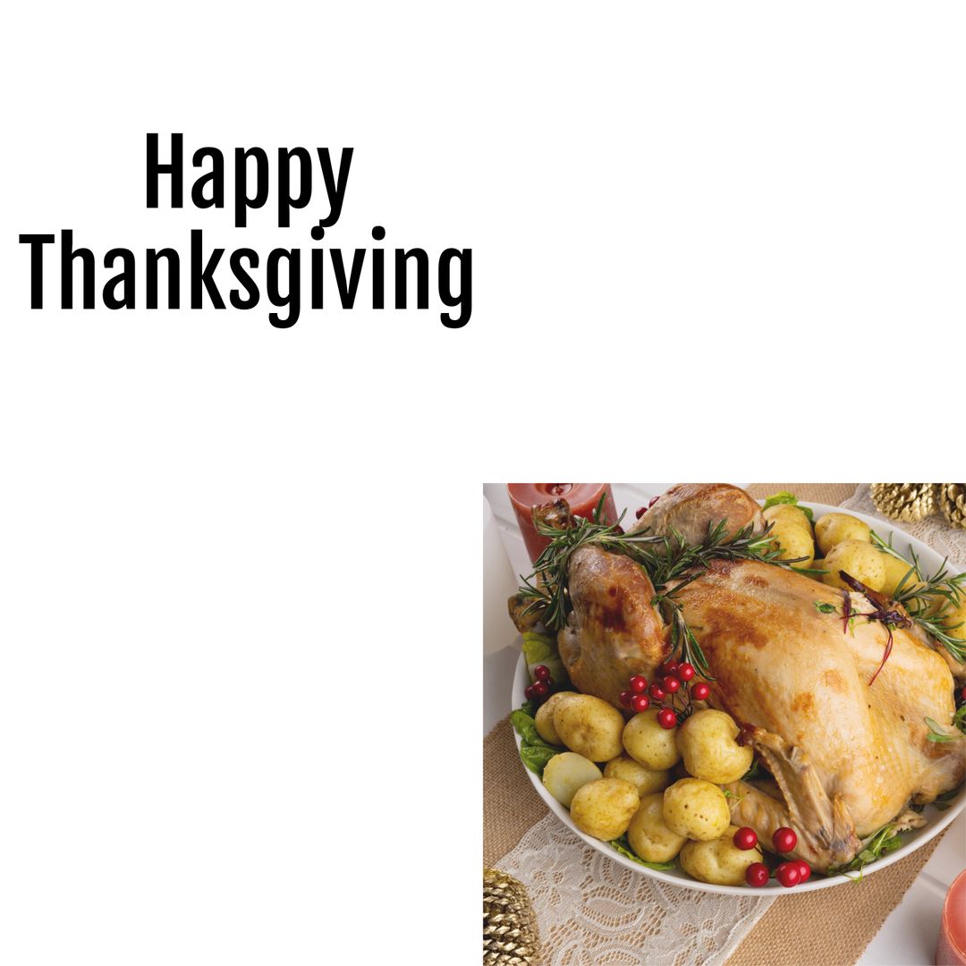 Happy Thanksgiving Text with Roast Turkey Dinner - Download Free Stock Templates Pikwizard.com