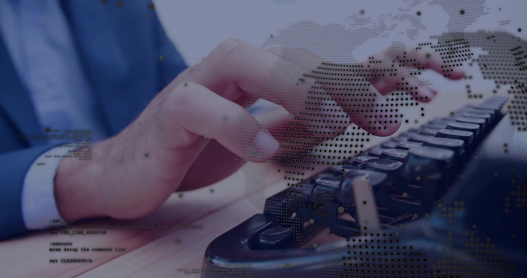 Hands Typing on Mechanical Keyboard with Cybersecurity Overlay