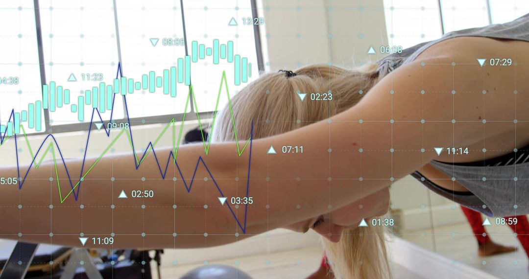 Pilates Reformer Stretch Enhancing Flexibility with Fitness Data Overlay for Performance