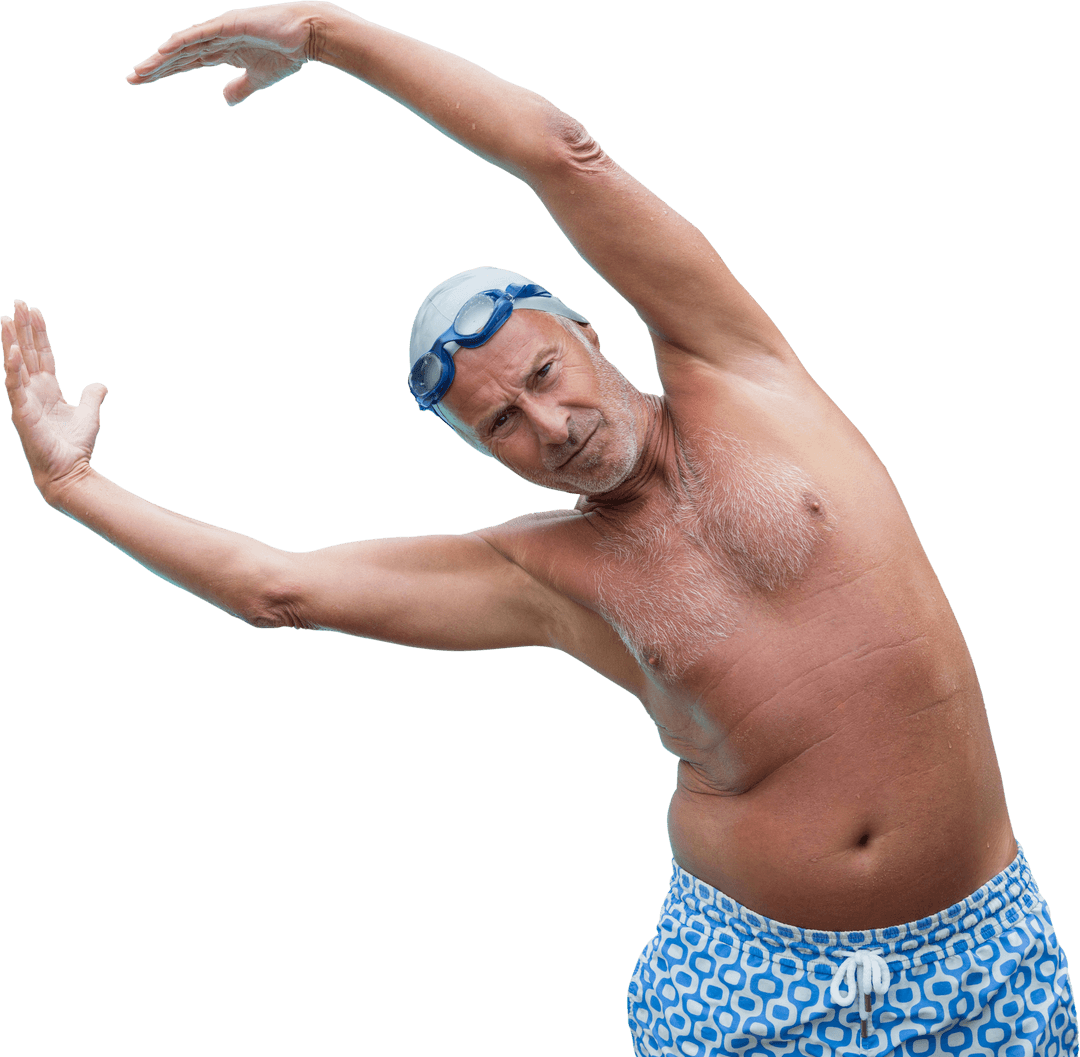 Transparent Senior Swimmer Stretching for Exercise