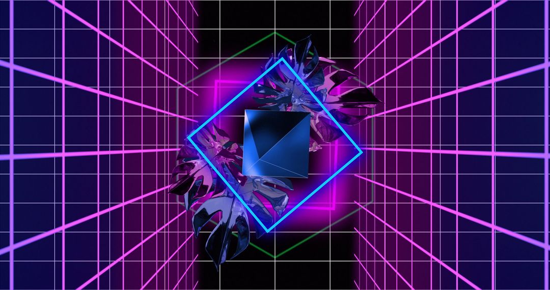 Futuristic Neon Geometric Shapes with Digital Tunnel Effect