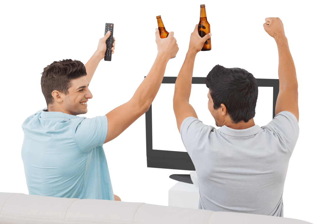 Transparent Background: Enthusiastic Football Fans Celebrating with Beer