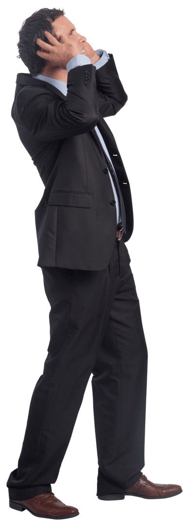 Transparent Stressed Businessman Clutching Head in Worry