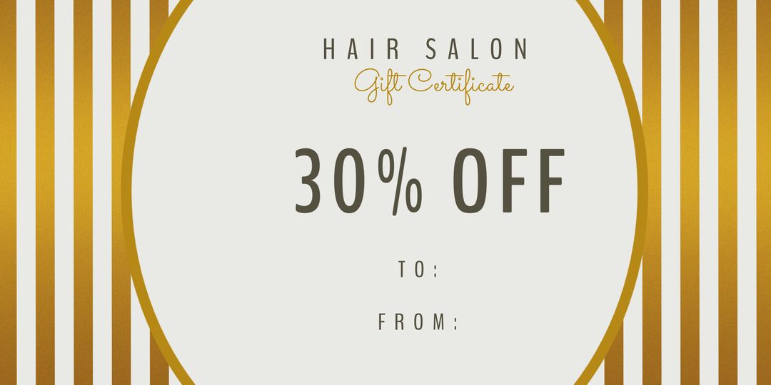 Hair Salon Gift Certificate 30 percent Off with Elegant Gold Stripes - Download Free Stock Templates Pikwizard.com