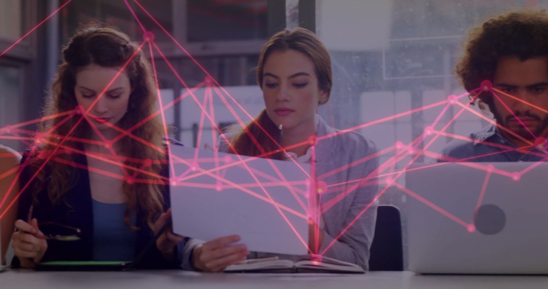 Data Connections with Diverse Business Team in Modern Office